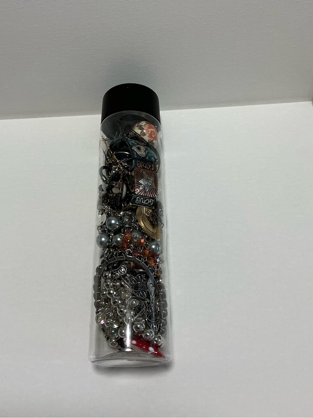 Clear Jewelry Tube Filled with 25 Mixed Costume Jewelry Multicolor Items. - Picture 13 of 15